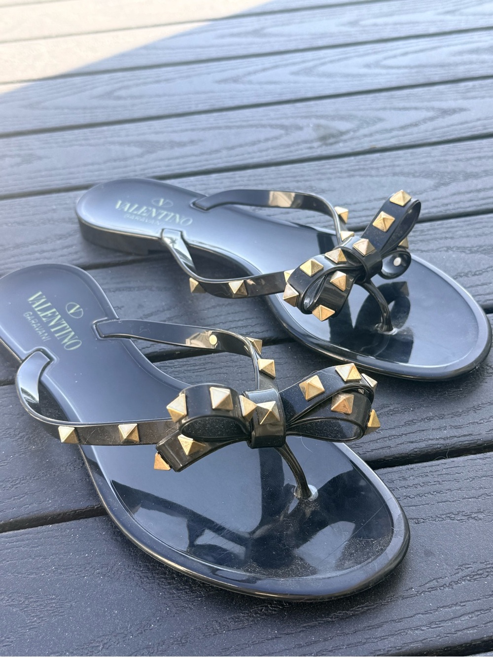 Valentino Garavani Black Rockstud Rubber Slippers - Size 38